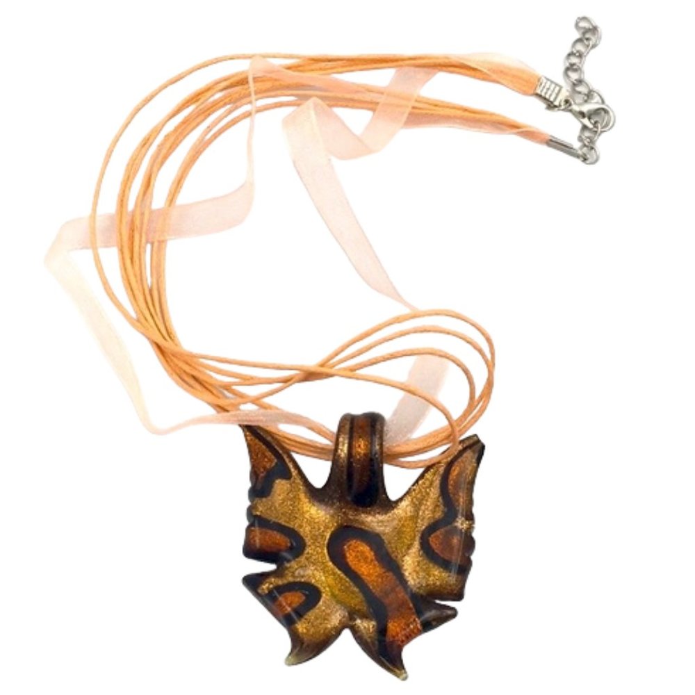 βAs Isβ Venetian π¦ Murano Glass Gold & Rose Gold Butterfly Pendant Necklace - Picture 2 of 8